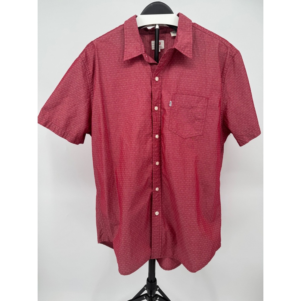 Levis Mens XL Red Short Sleeve Dobby Button Up Shirt 21977-0043 Cotton Pocket